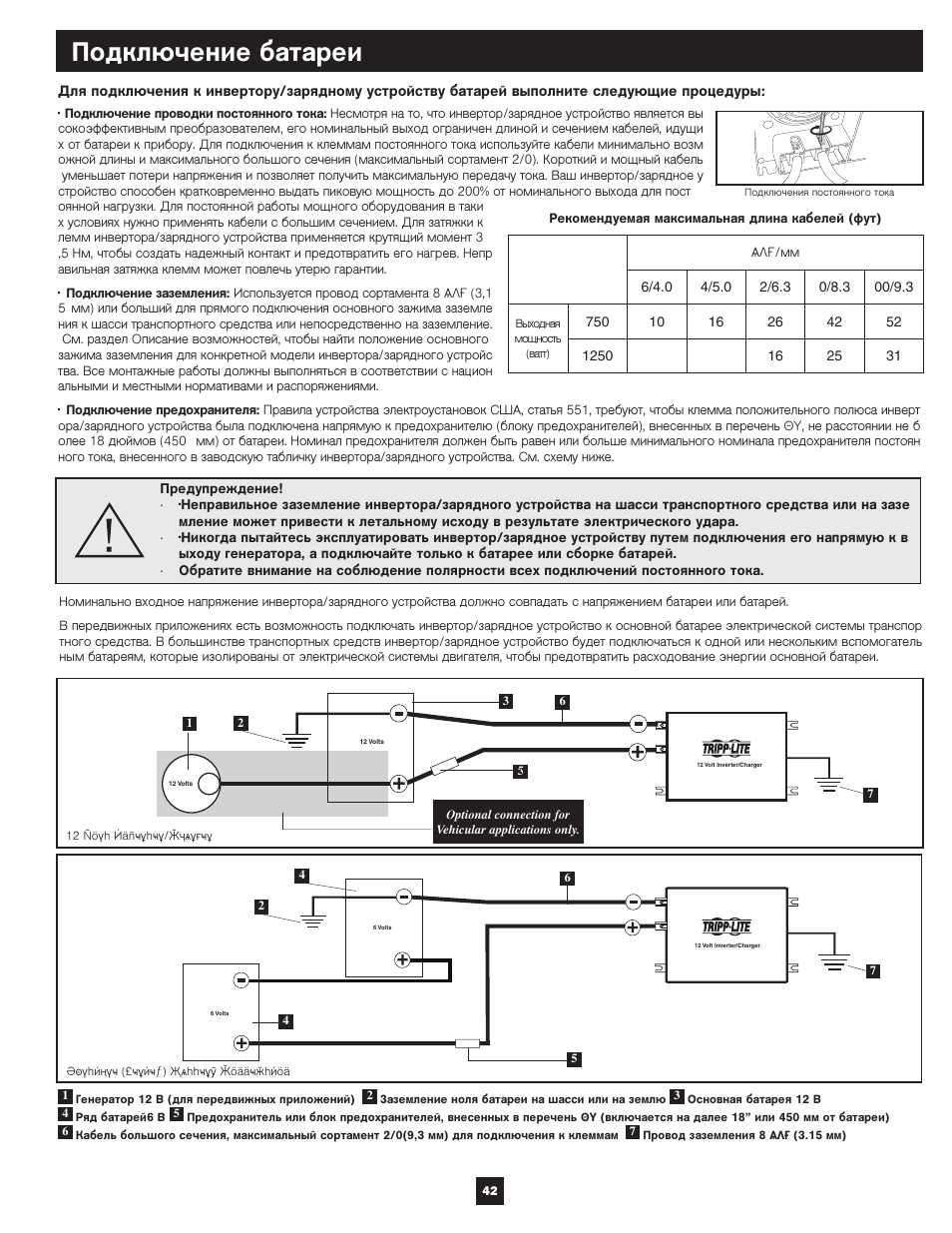 Подключение батареи | Tripp Lite APSX User Manual | Page 42 / 45