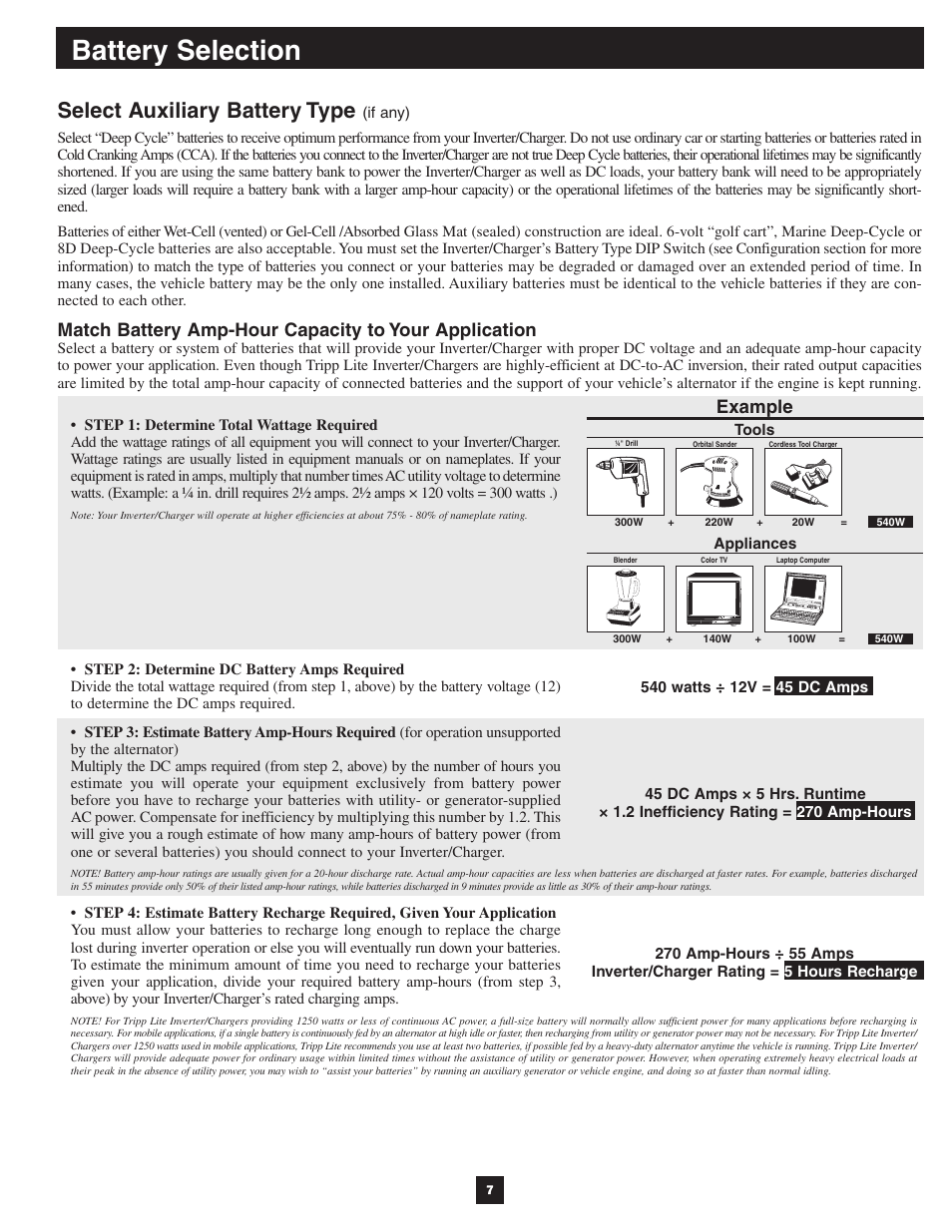 Battery selection, Select auxiliary battery type, Example | Tripp Lite APSX User Manual | Page 7 / 45