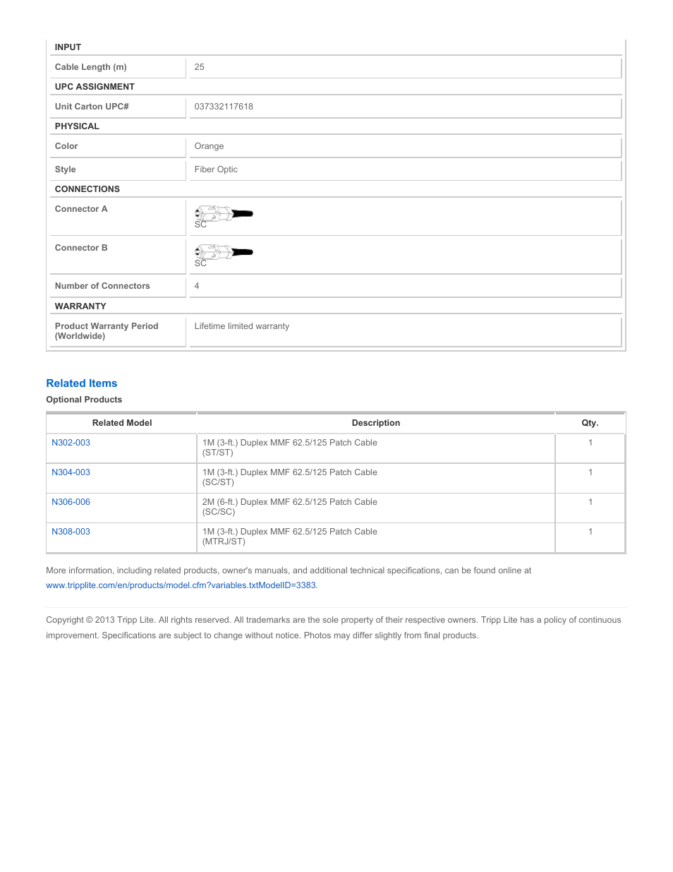Tripp Lite N306-25M User Manual | Page 2 / 2