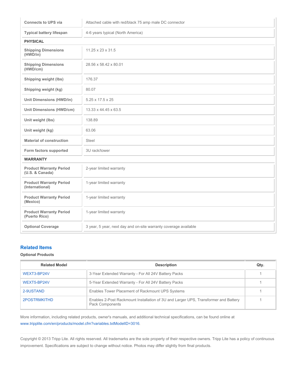 Tripp Lite BP24V70-3U User Manual | Page 2 / 2