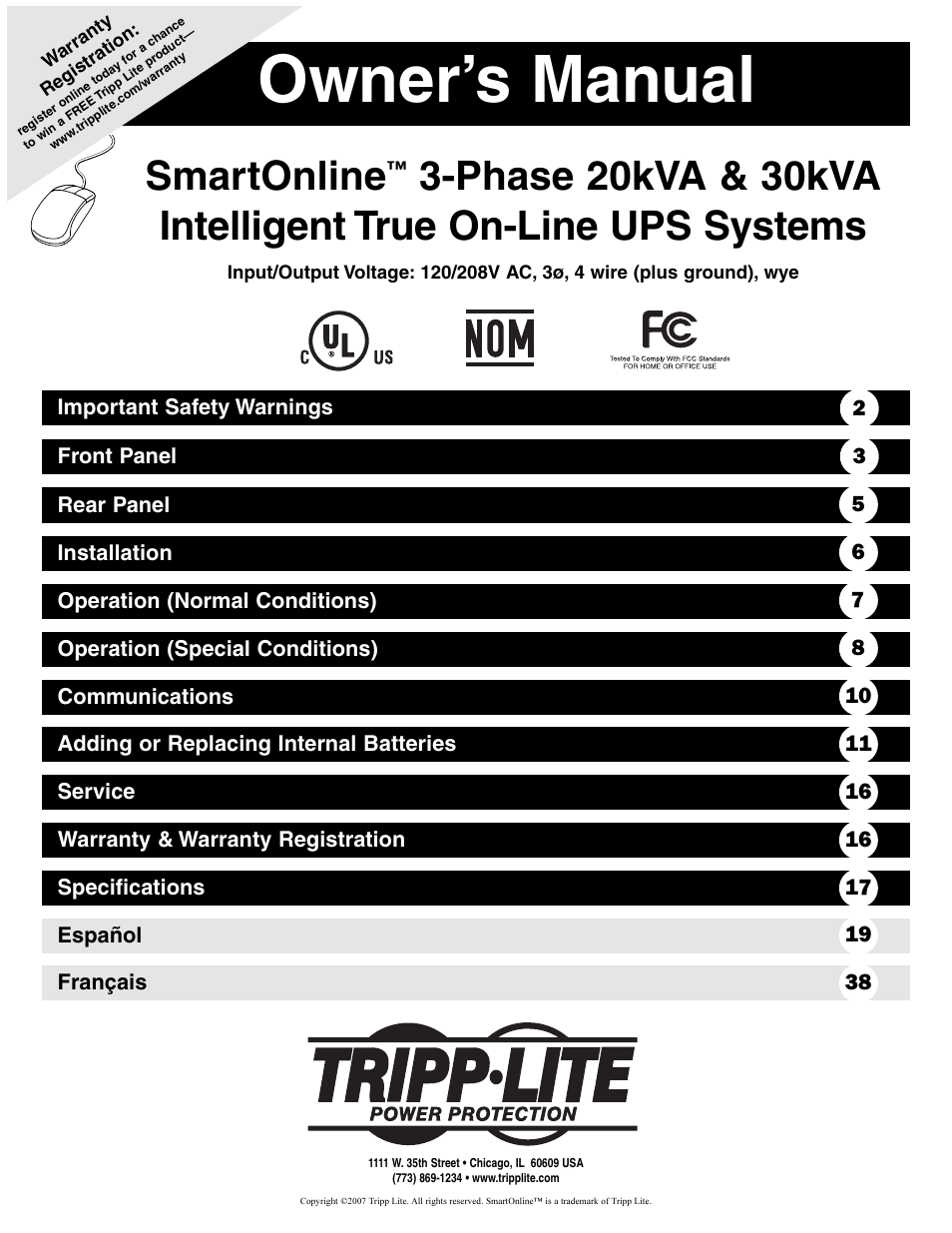 Tripp Lite 3-Phase 20kVA User Manual | 56 pages