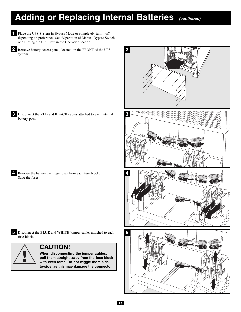 Adding or replacing internal batteries, Caution | Tripp Lite 3-Phase 20kVA User Manual | Page 13 / 56