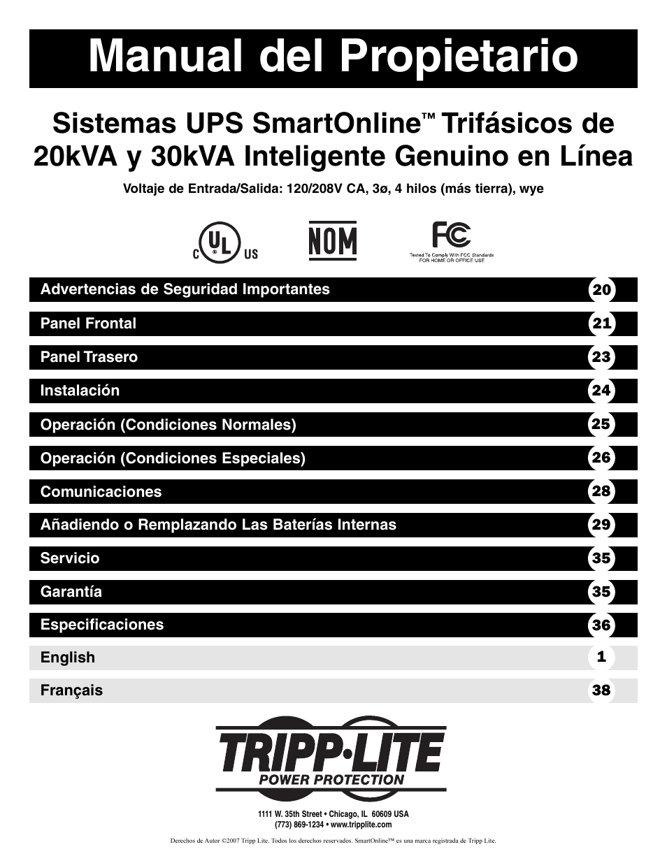 Manual del propietario, Sistemas ups smartonline | Tripp Lite 3-Phase 20kVA User Manual | Page 19 / 56