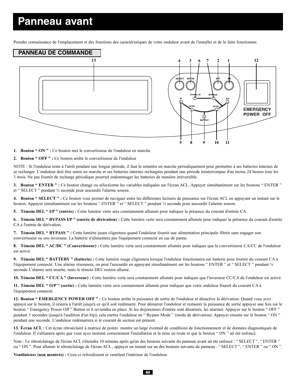 Panneau avant | Tripp Lite 3-Phase 20kVA User Manual | Page 40 / 56