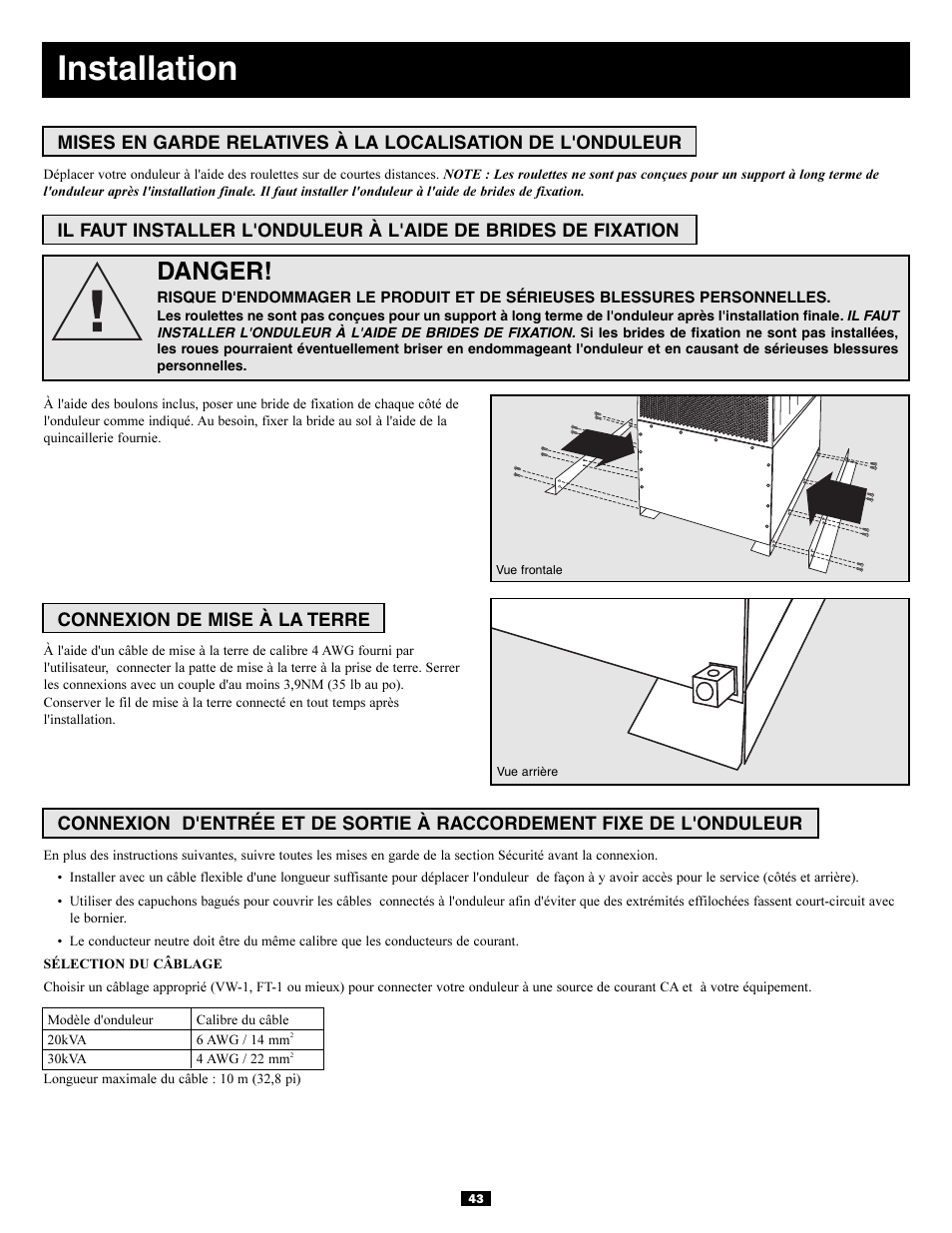 Installation, Danger | Tripp Lite 3-Phase 20kVA User Manual | Page 43 / 56