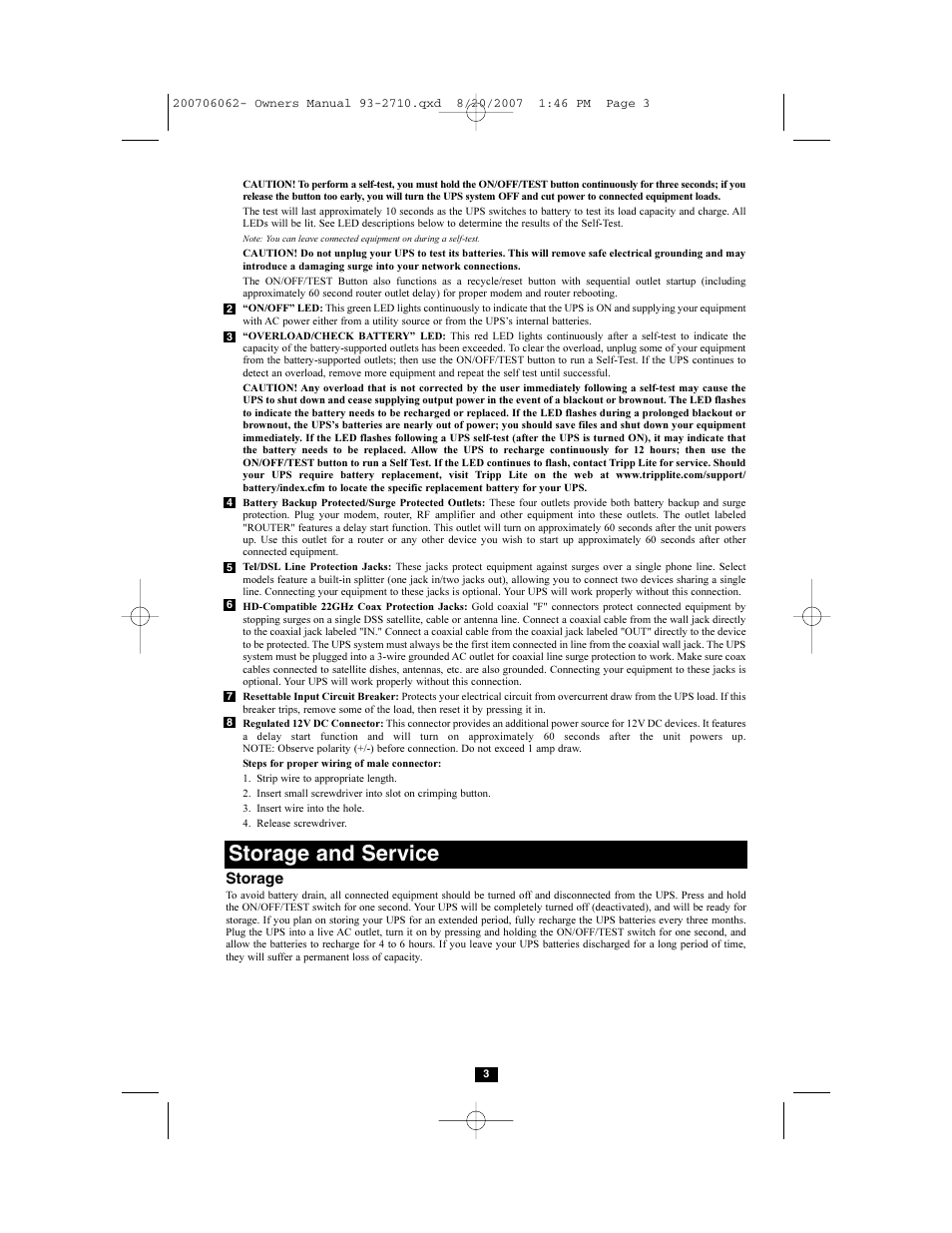 Storage and service, Storage | Tripp Lite Backup Power Block AV550SC User Manual | Page 3 / 4