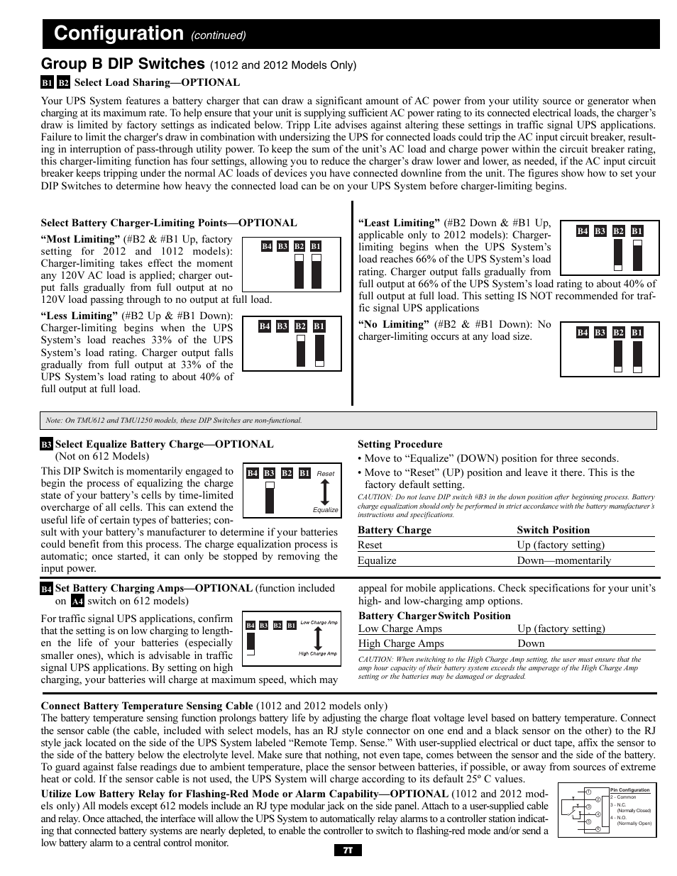 Configuration, Group b dip switches | Tripp Lite TMU Series User Manual | Page 7 / 12
