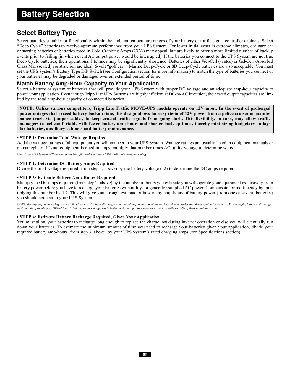 Battery selection, Select battery type | Tripp Lite TMU Series User Manual | Page 9 / 12