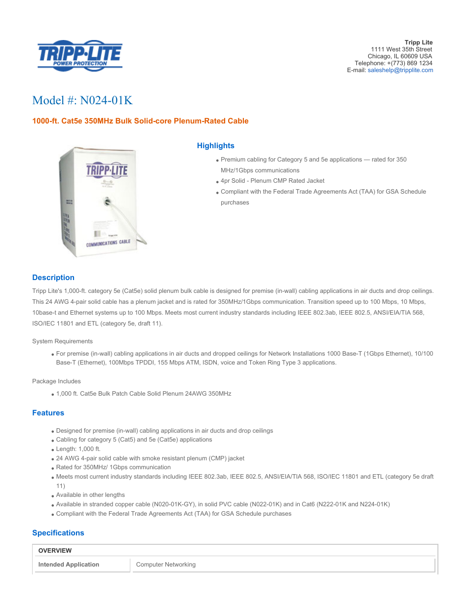 Tripp Lite N024-01K User Manual | 3 pages