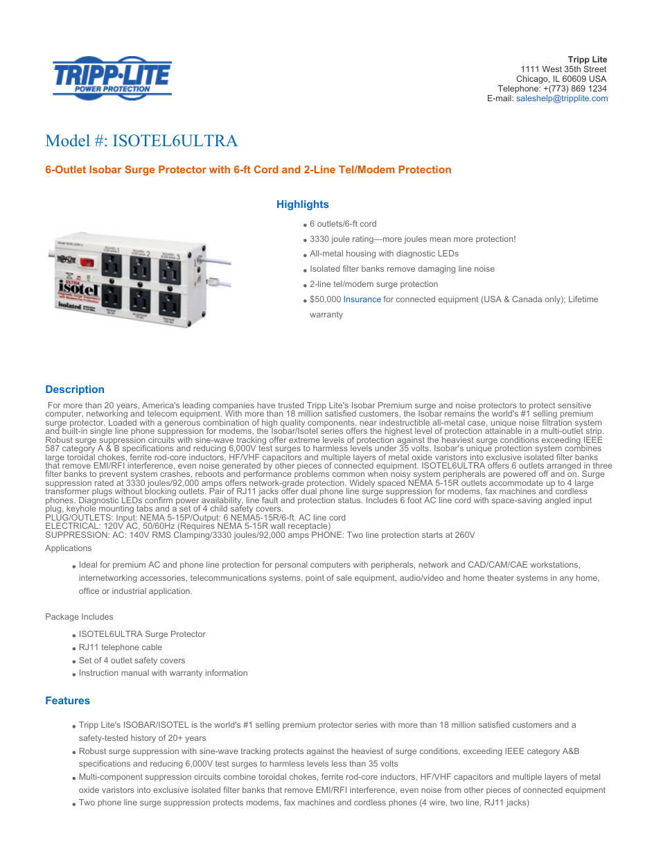 Tripp Lite ISOTEL6ULTRA User Manual | 4 pages