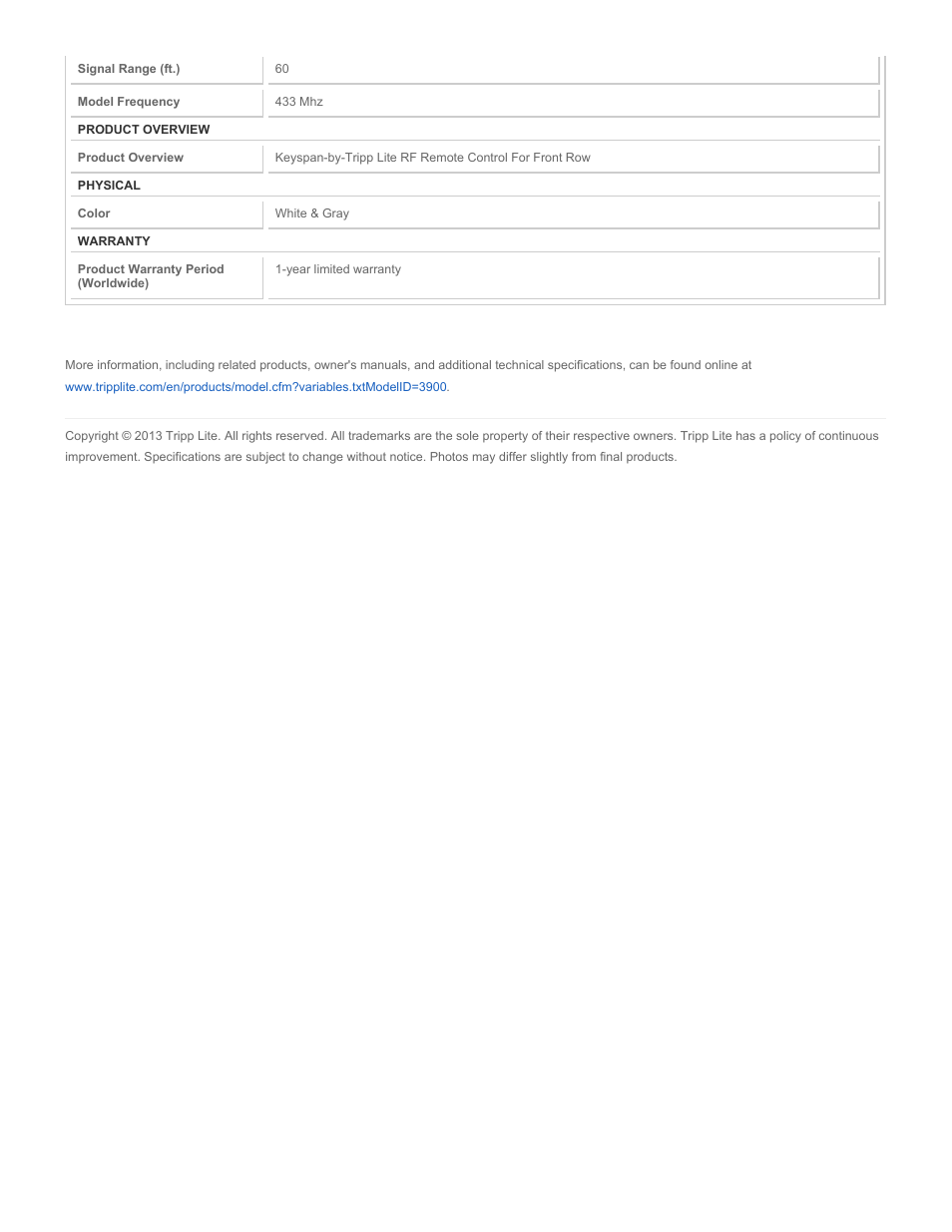 Tripp Lite ER-RF1 User Manual | Page 2 / 2