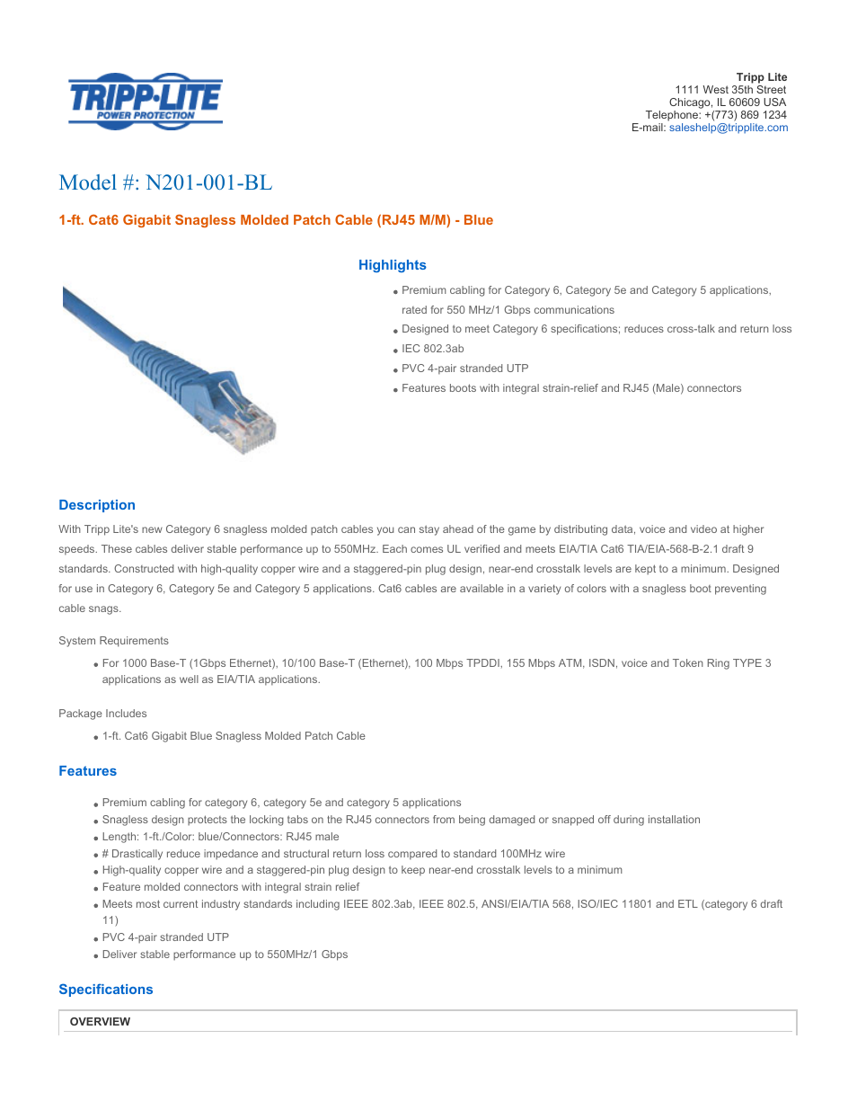 Tripp Lite N201-001-BL User Manual | 3 pages