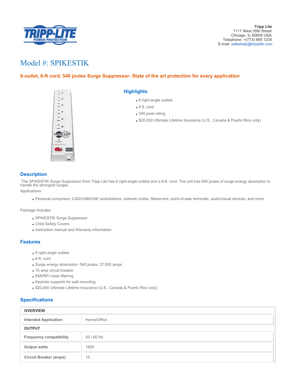 Tripp Lite SPIKESTIK User Manual | 3 pages