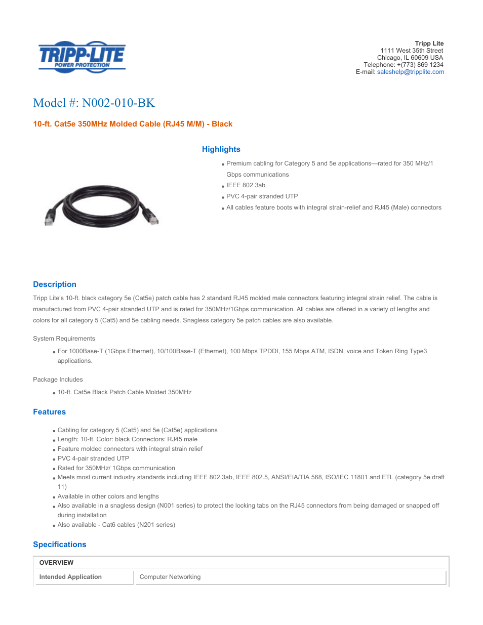 Tripp Lite N002-010-BK User Manual | 3 pages