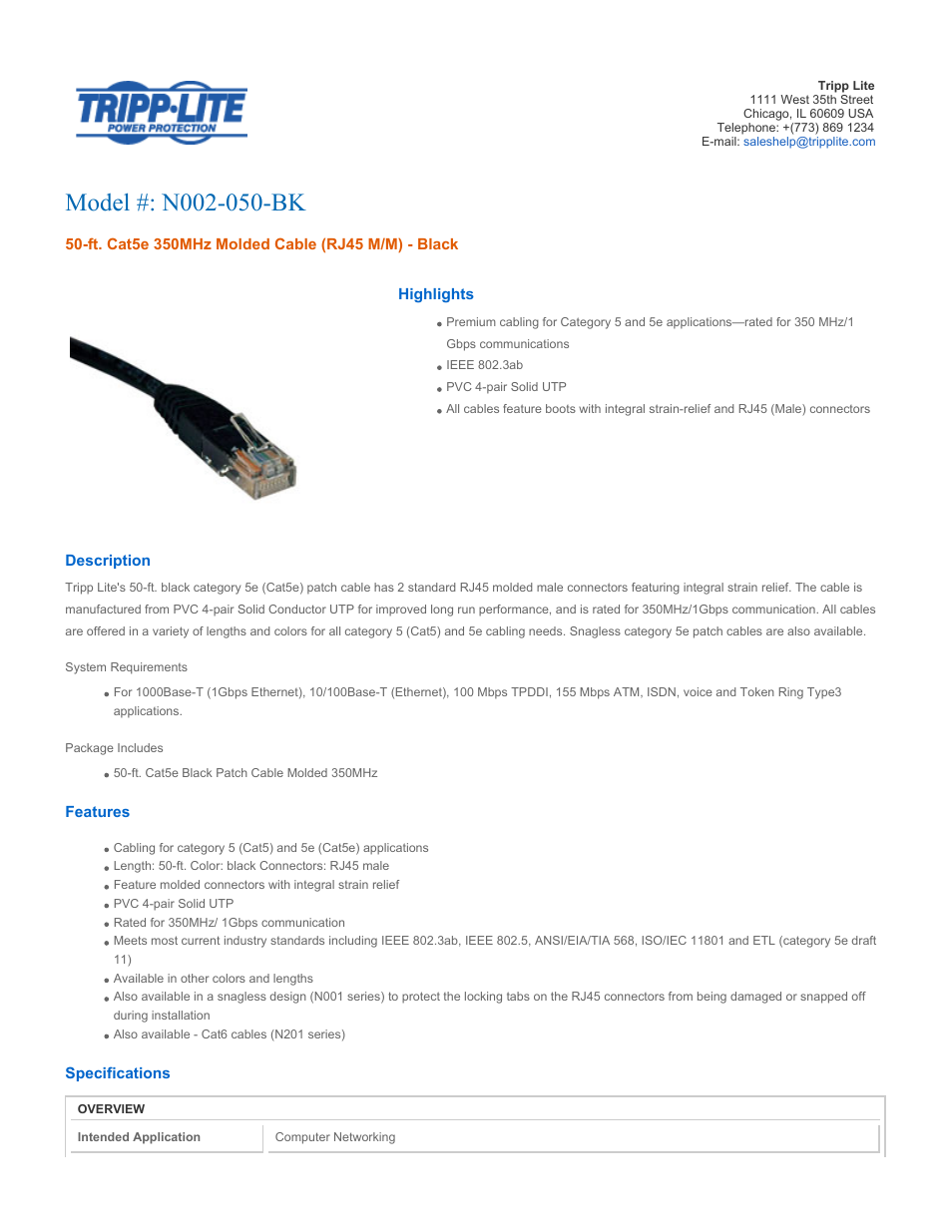 Tripp Lite N002-050-BK User Manual | 3 pages