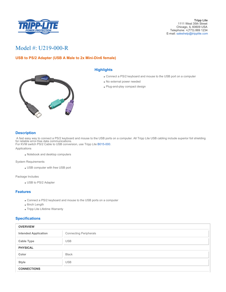 Tripp Lite U219-000-R User Manual | 2 pages