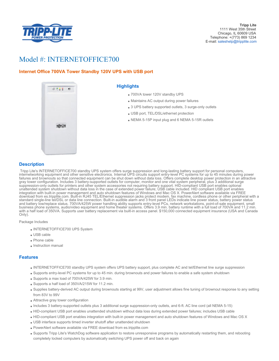 Tripp Lite 700 User Manual | 5 pages