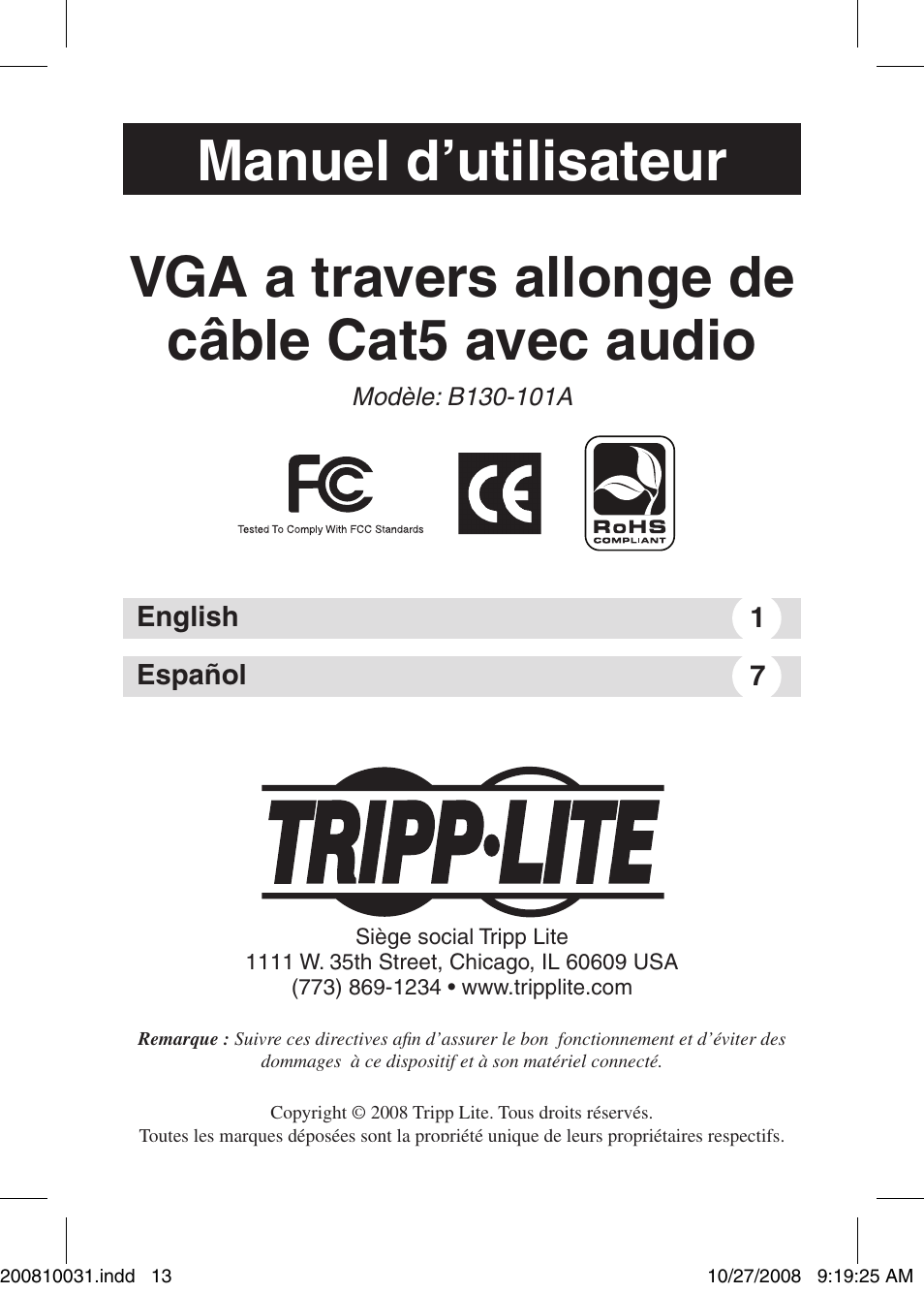 Tripp Lite VGA Over Cat5 Extender with Audio B130-101A User Manual | Page 13 / 20