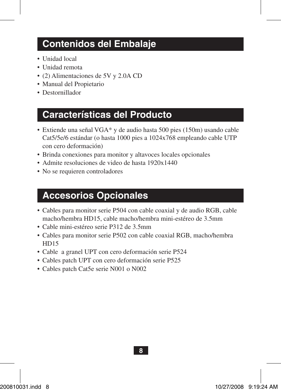 Tripp Lite VGA Over Cat5 Extender with Audio B130-101A User Manual | Page 8 / 20