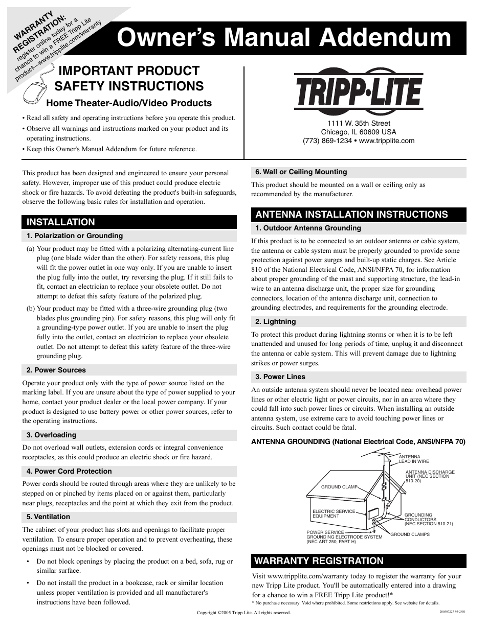 Tripp Lite Home Theater-Audio/Video Products User Manual | 1 page