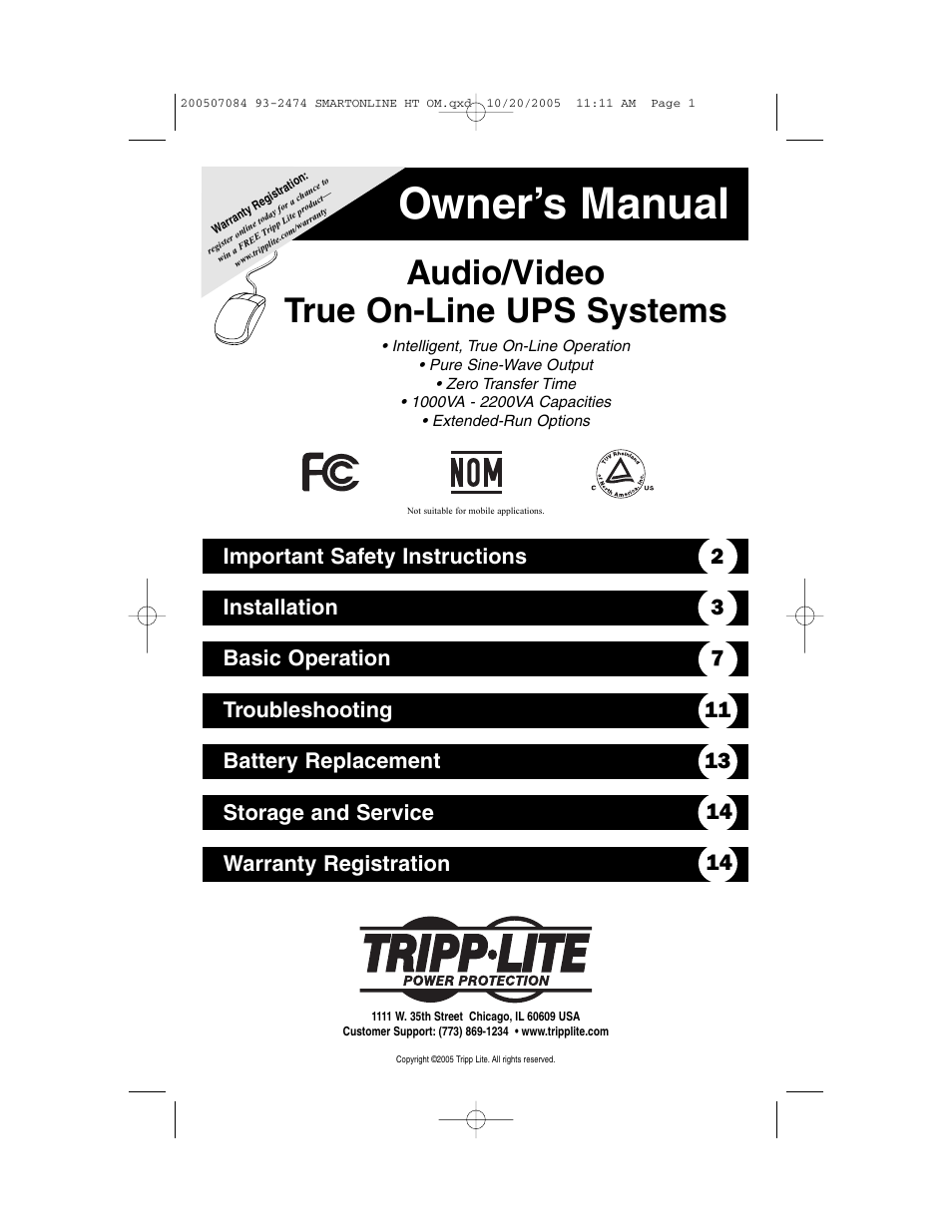 Tripp Lite Audio/Video On-Line UPS System User Manual | 16 pages