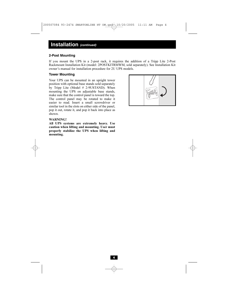 Installation | Tripp Lite Audio/Video On-Line UPS System User Manual | Page 4 / 16