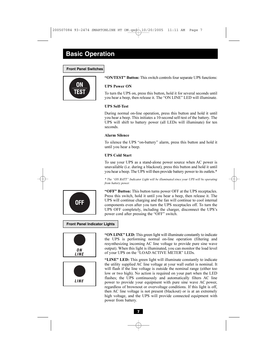 Basic operation | Tripp Lite Audio/Video On-Line UPS System User Manual | Page 7 / 16