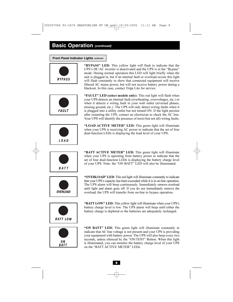 Basic operation | Tripp Lite Audio/Video On-Line UPS System User Manual | Page 8 / 16