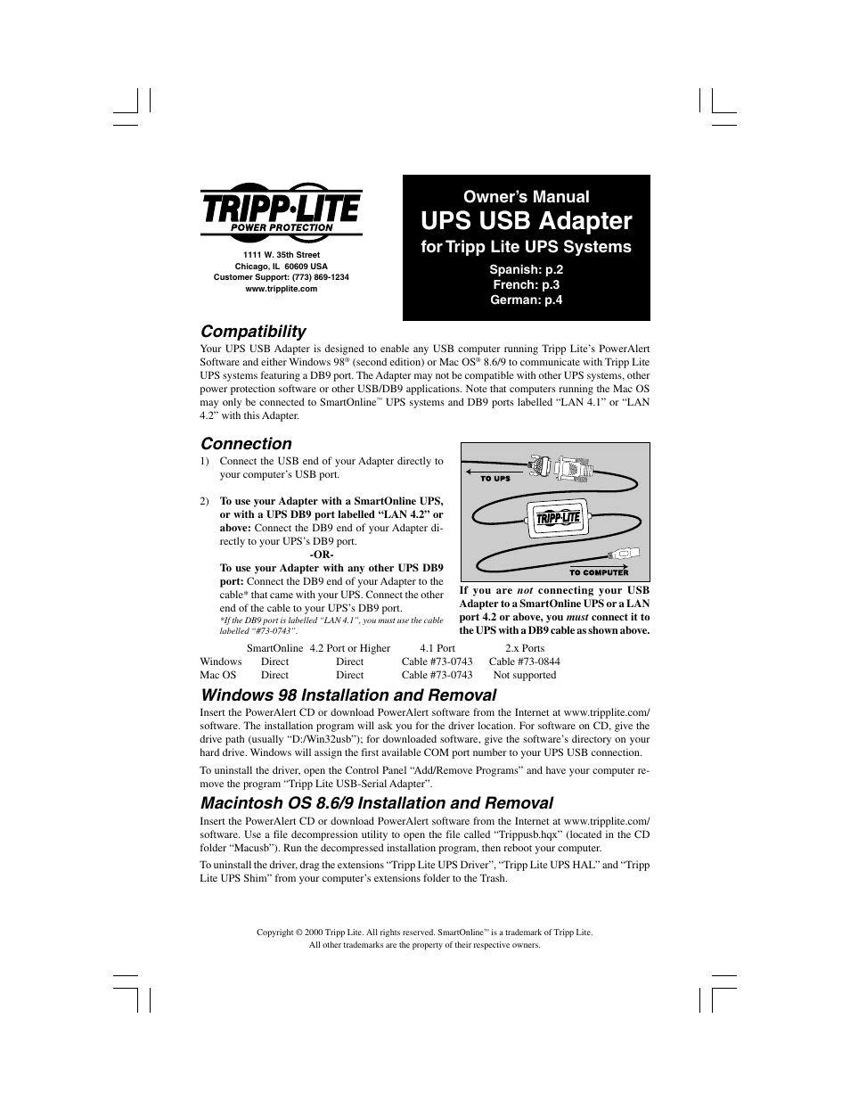 Tripp Lite UPS USB Adapter User Manual | 4 pages