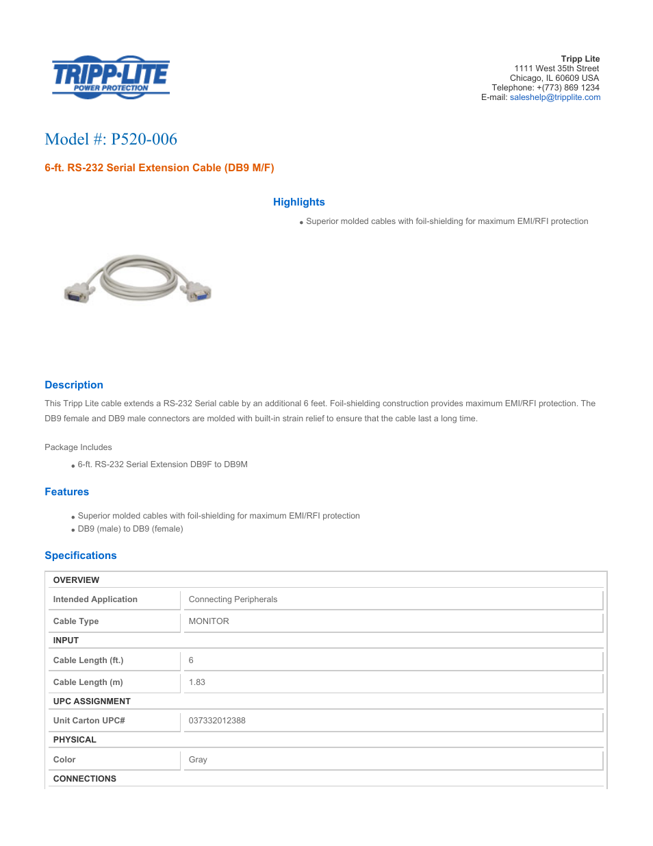 Tripp Lite p520-006 User Manual | 2 pages