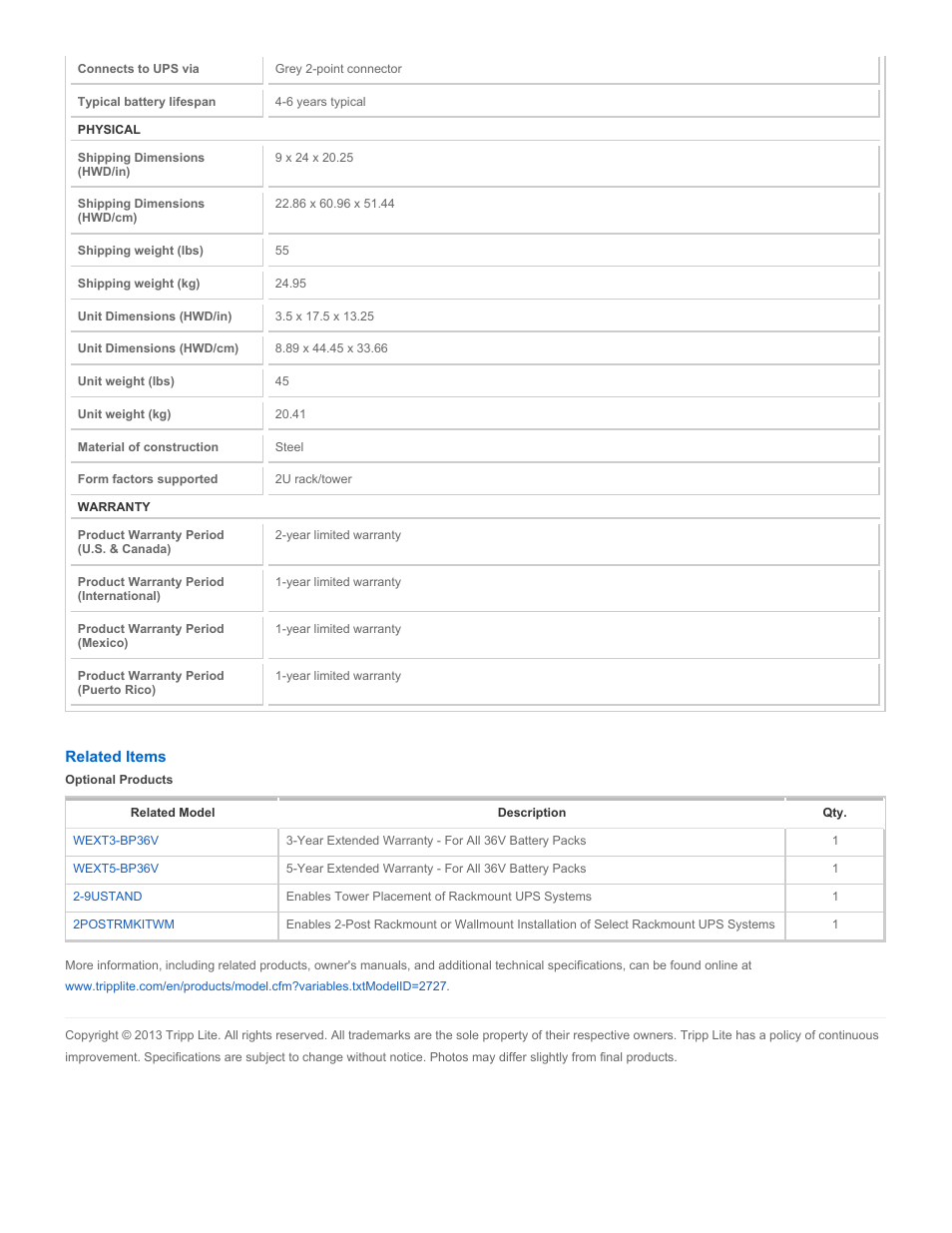 Tripp Lite BP36V15-2U User Manual | Page 2 / 2
