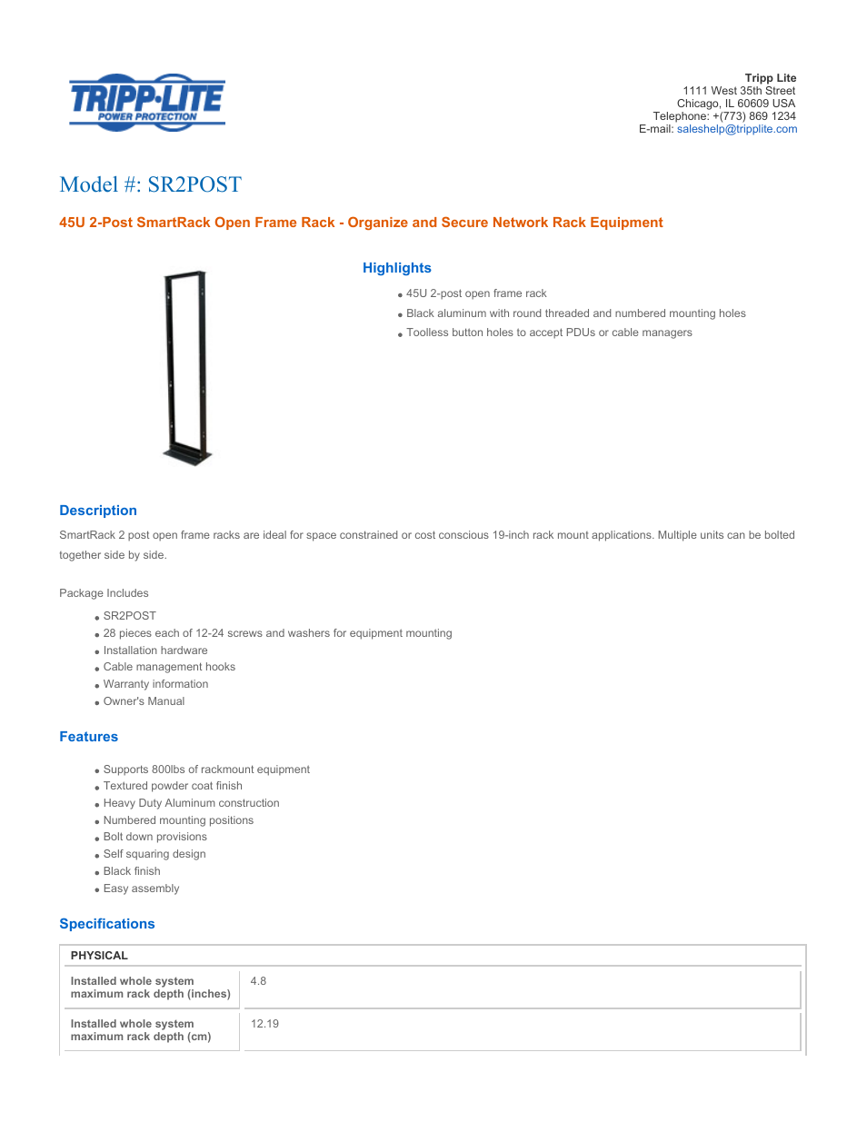 Tripp Lite SR2POST User Manual | 3 pages