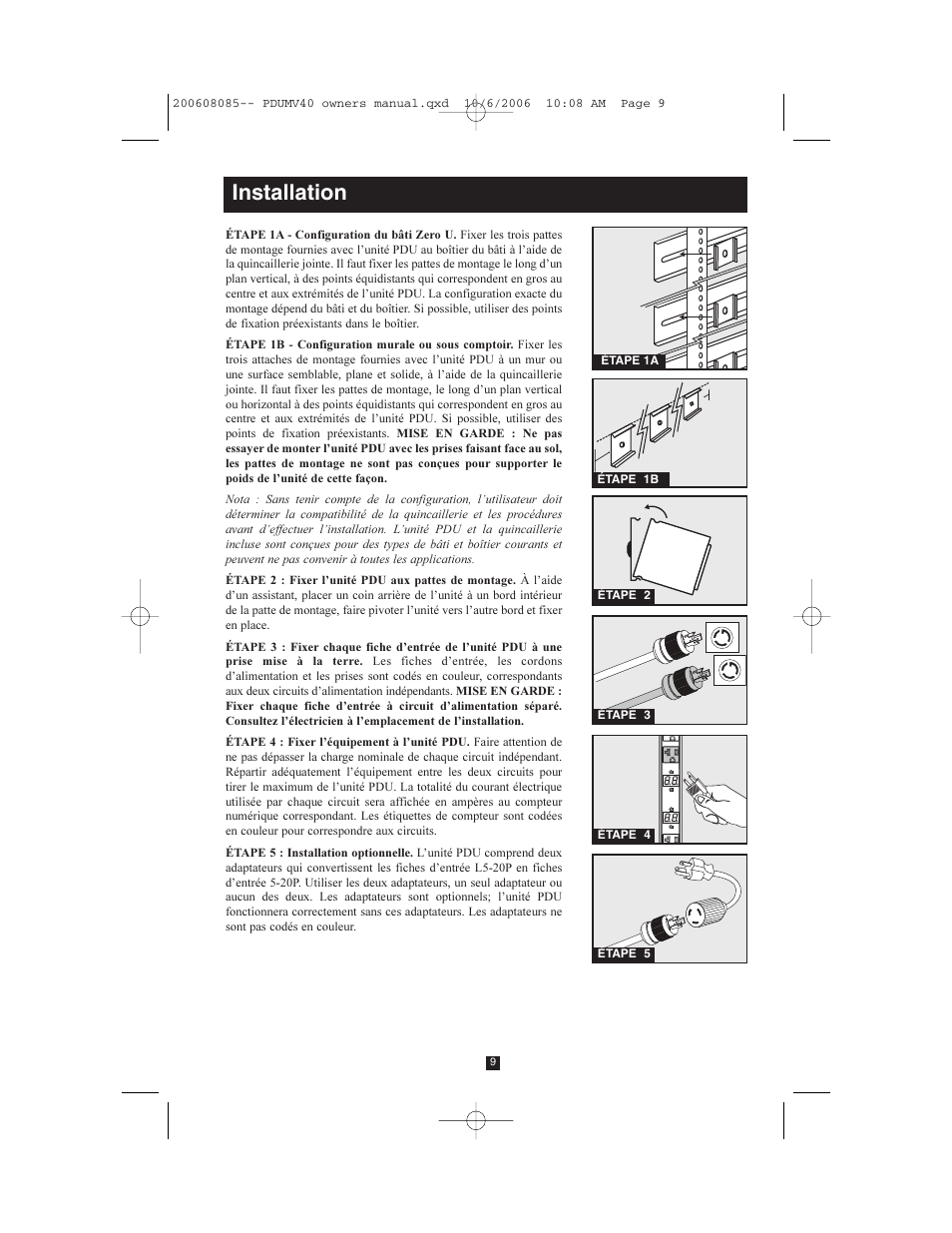 Installation | Tripp Lite TRIPP.LITE PDUMV40 User Manual | Page 9 / 12