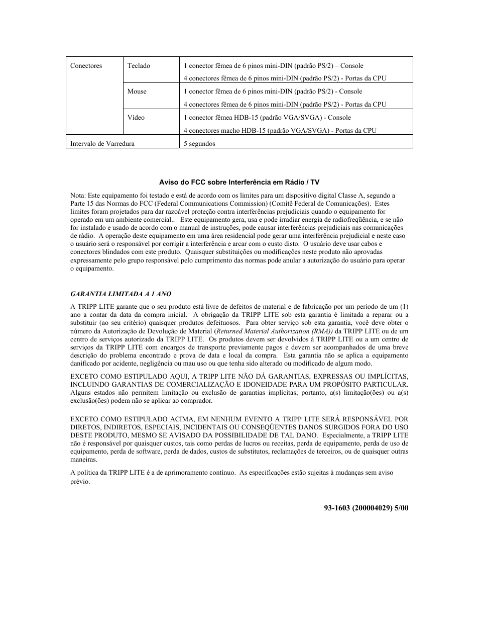 Aviso do fcc sobre interferência em rádio / tv | Tripp Lite B005-004-R User Manual | Page 26 / 26