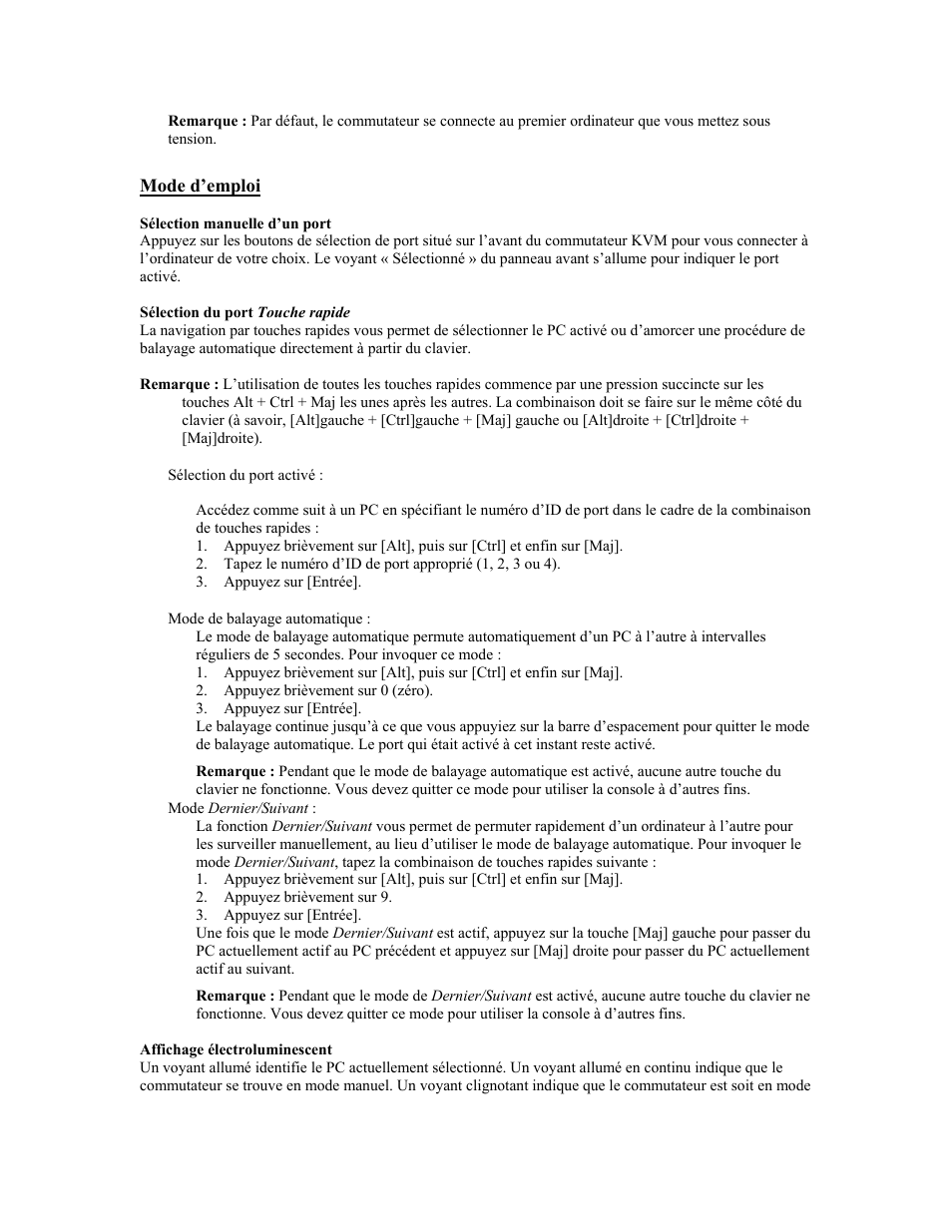 Mode d’emploi, Sélection manuelle d’un port, Sélection du port touche rapide | Affichage électroluminescent | Tripp Lite B005-004-R User Manual | Page 8 / 26