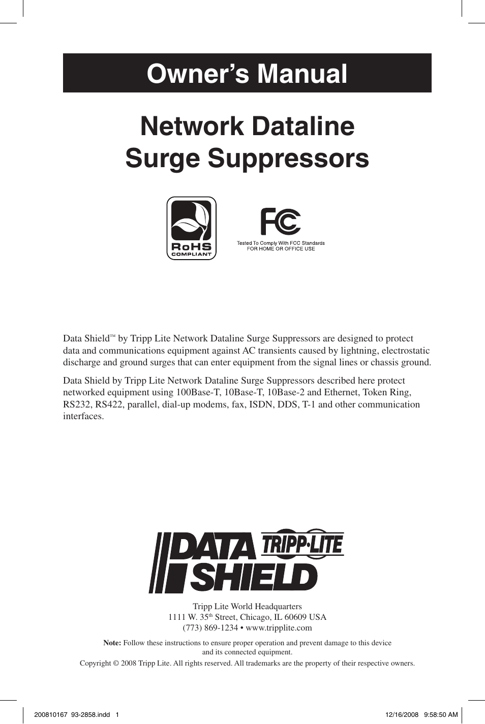 Tripp Lite Data Shield User Manual | 12 pages