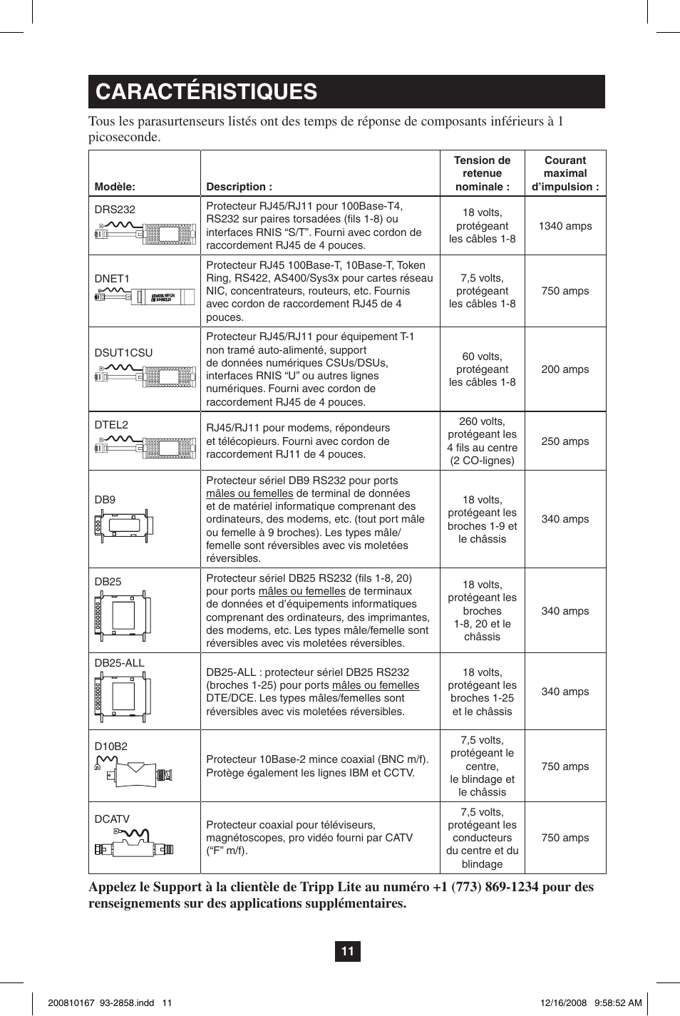 Caractéristiques | Tripp Lite Data Shield User Manual | Page 11 / 12