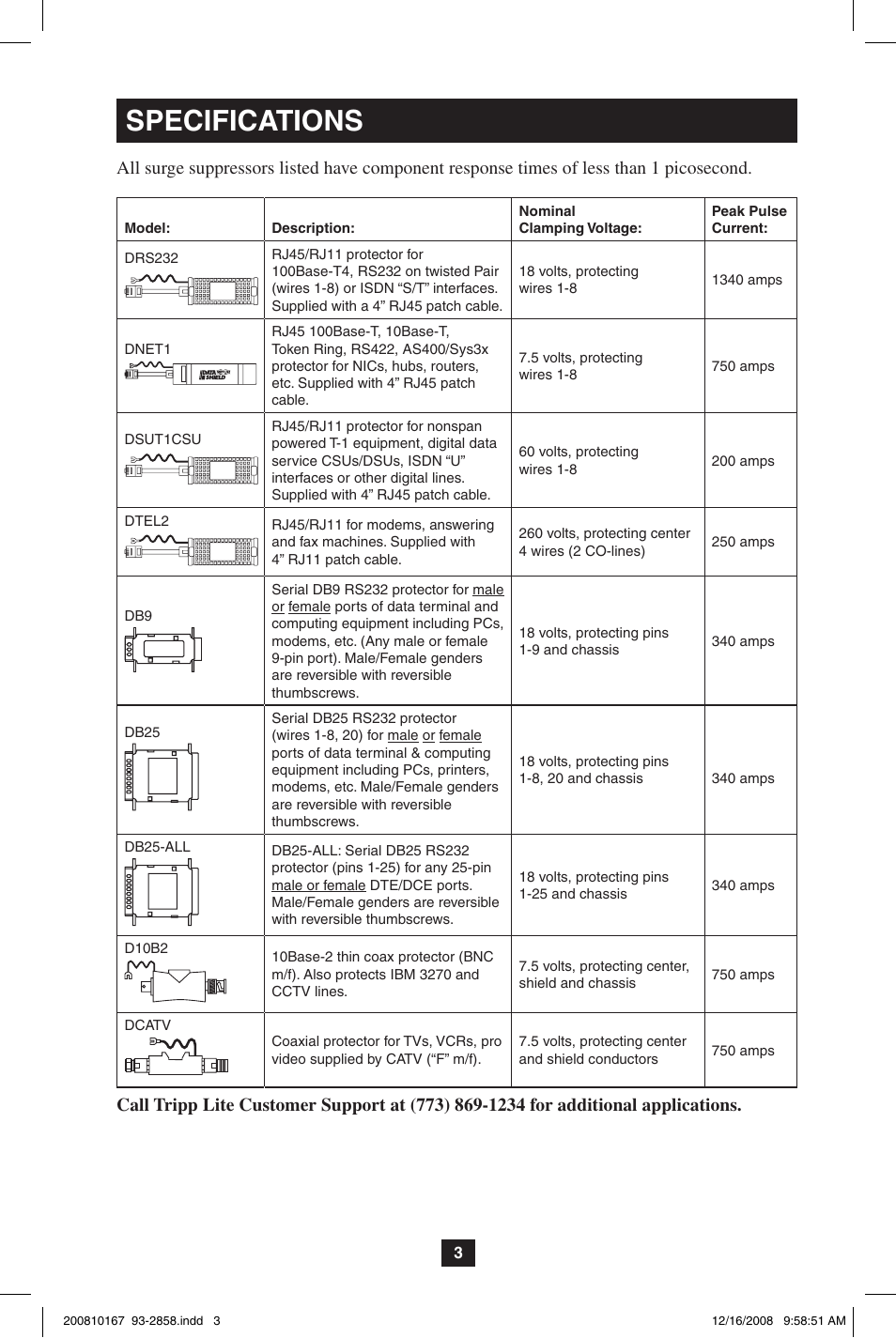 Specifications | Tripp Lite Data Shield User Manual | Page 3 / 12