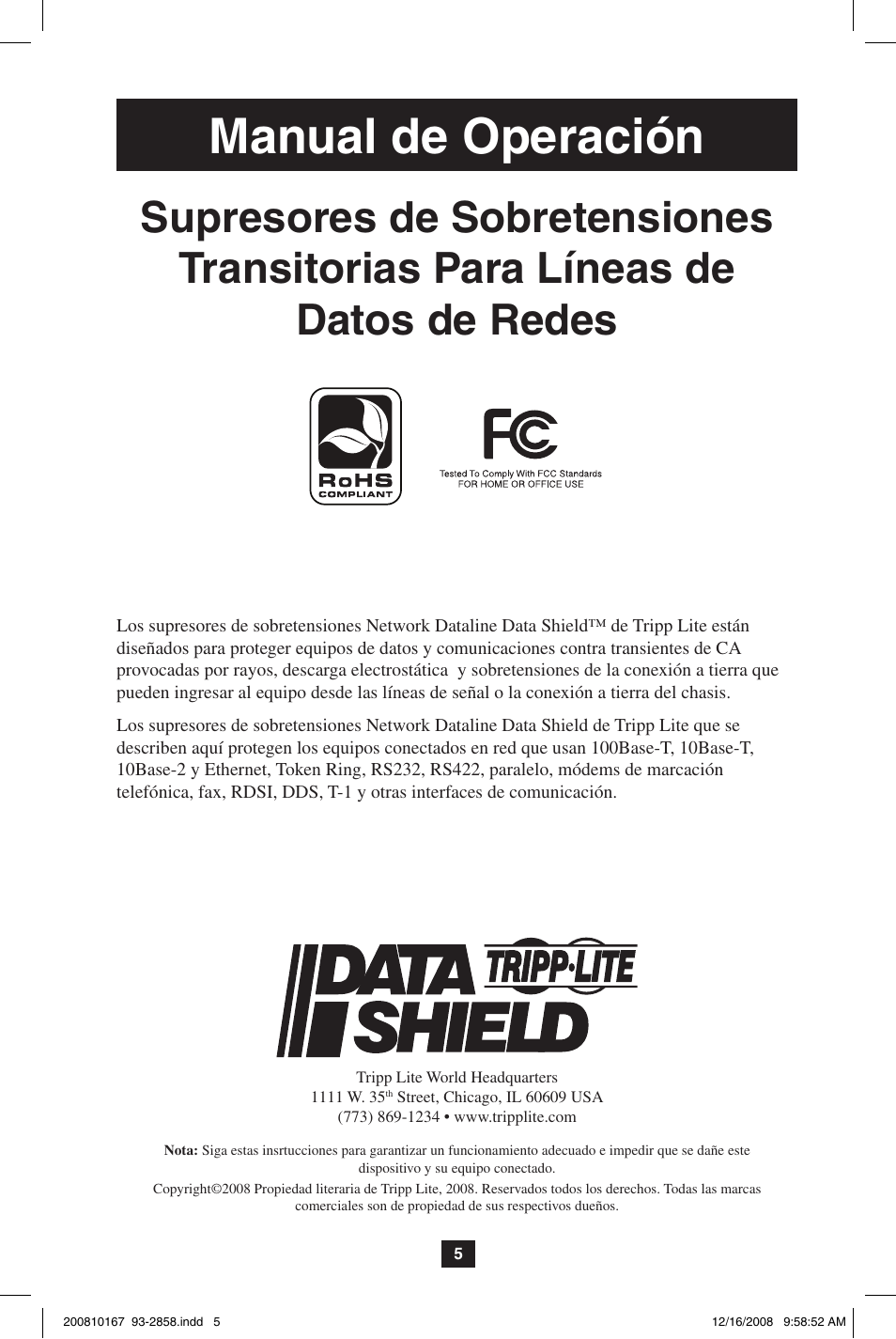 Manual de operación | Tripp Lite Data Shield User Manual | Page 5 / 12