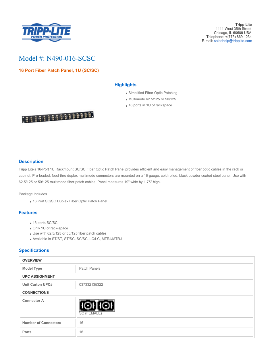 Tripp Lite N490-016-SCSC User Manual | 2 pages