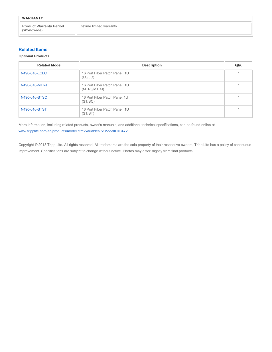 Tripp Lite N490-016-SCSC User Manual | Page 2 / 2