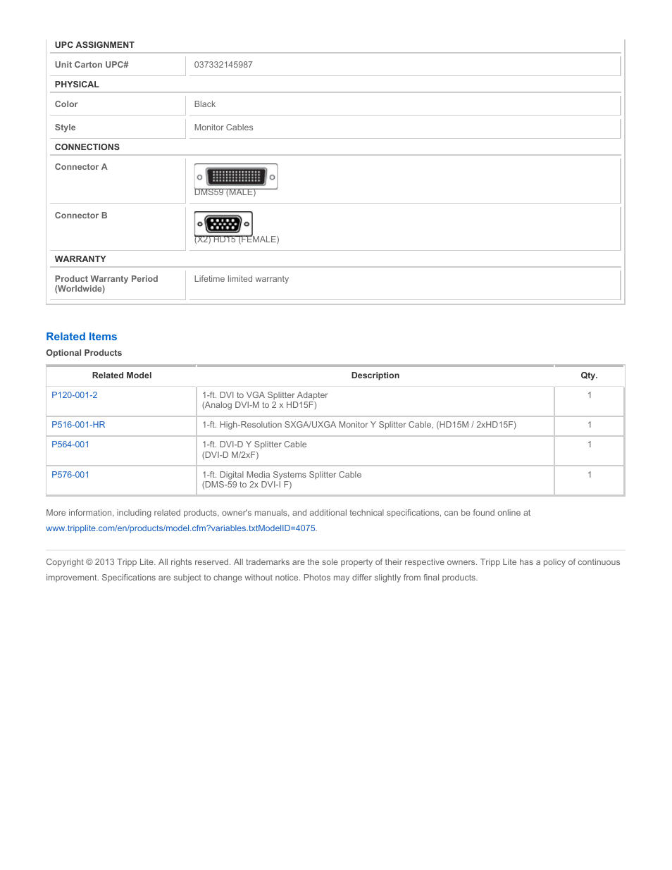 Tripp Lite P120-001-2 User Manual | Page 2 / 2