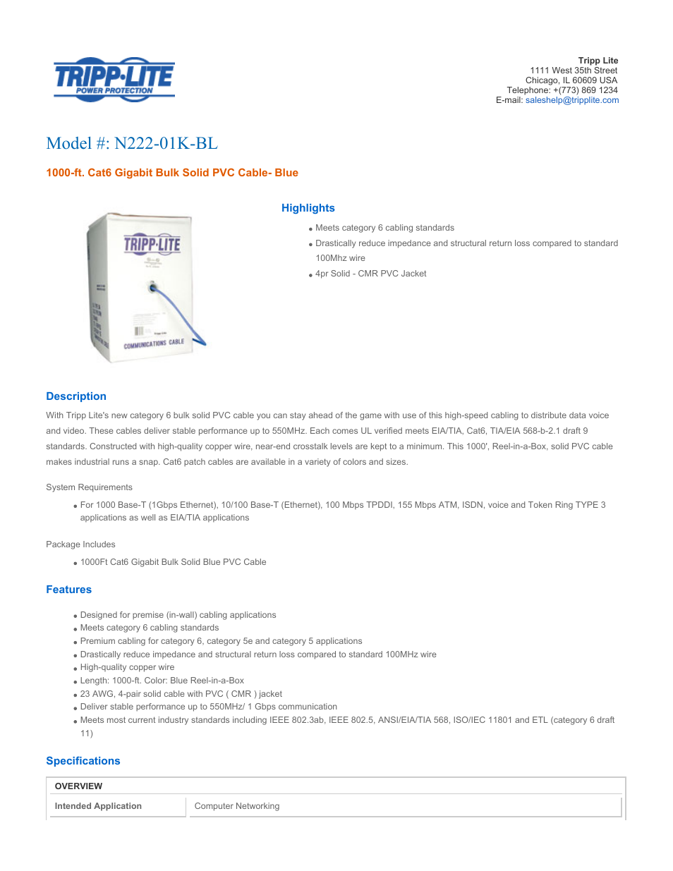 Tripp Lite N222-01K-BL User Manual | 2 pages