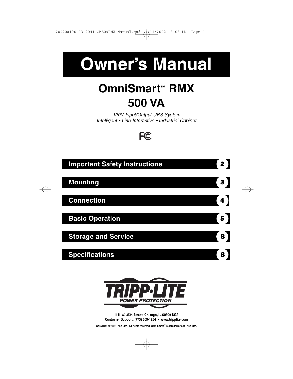 Tripp Lite OmniSmart RMX 500 VA User Manual | 8 pages