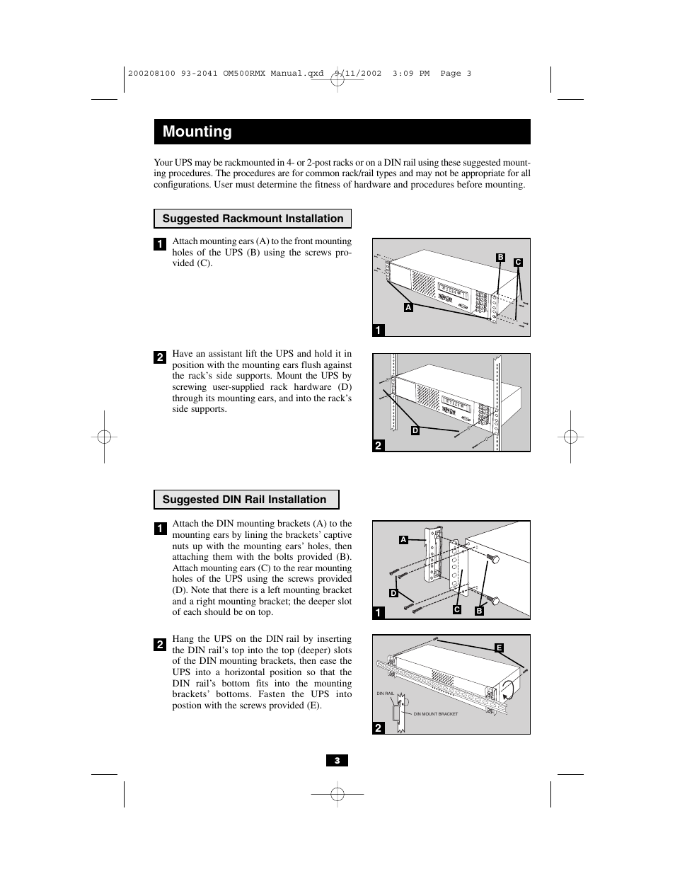 Mounting | Tripp Lite OmniSmart RMX 500 VA User Manual | Page 3 / 8