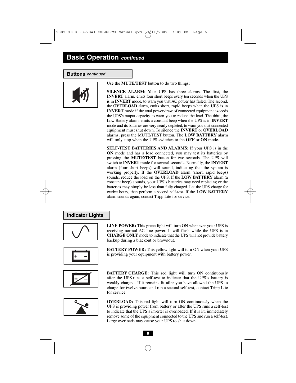 Basic operation | Tripp Lite OmniSmart RMX 500 VA User Manual | Page 6 / 8