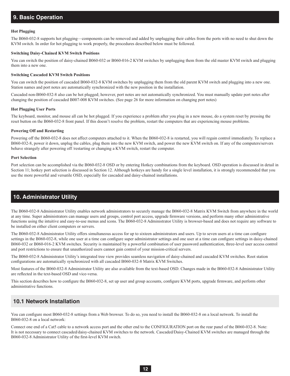 Basic operation, Administrator utility 10.1 network installation | Tripp Lite NetDirector B060-032-8 User Manual | Page 12 / 49