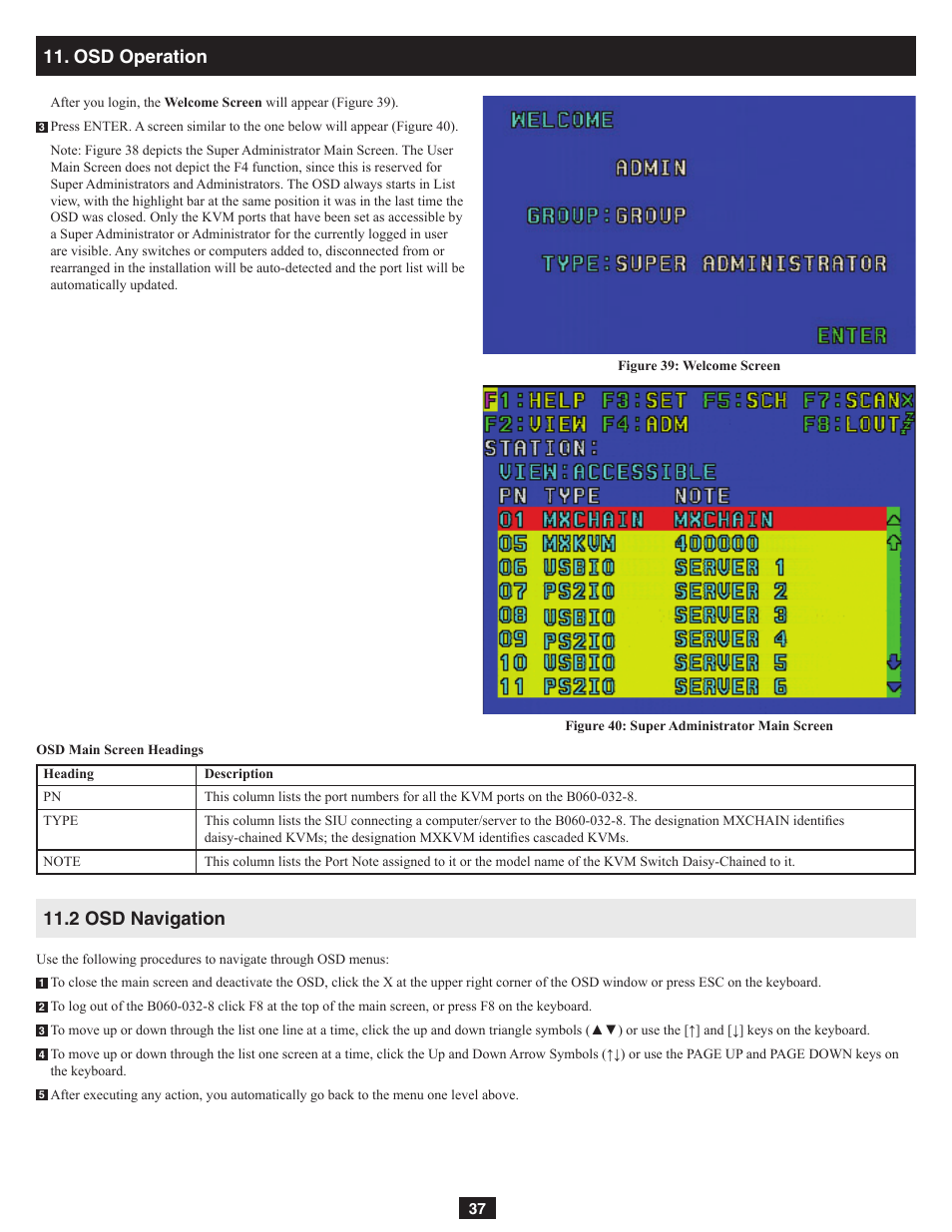 Osd operation, 2 osd navigation | Tripp Lite NetDirector B060-032-8 User Manual | Page 37 / 49