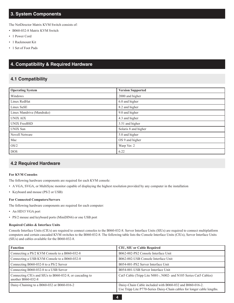 1 compatibility 4.2 required hardware | Tripp Lite NetDirector B060-032-8 User Manual | Page 4 / 49