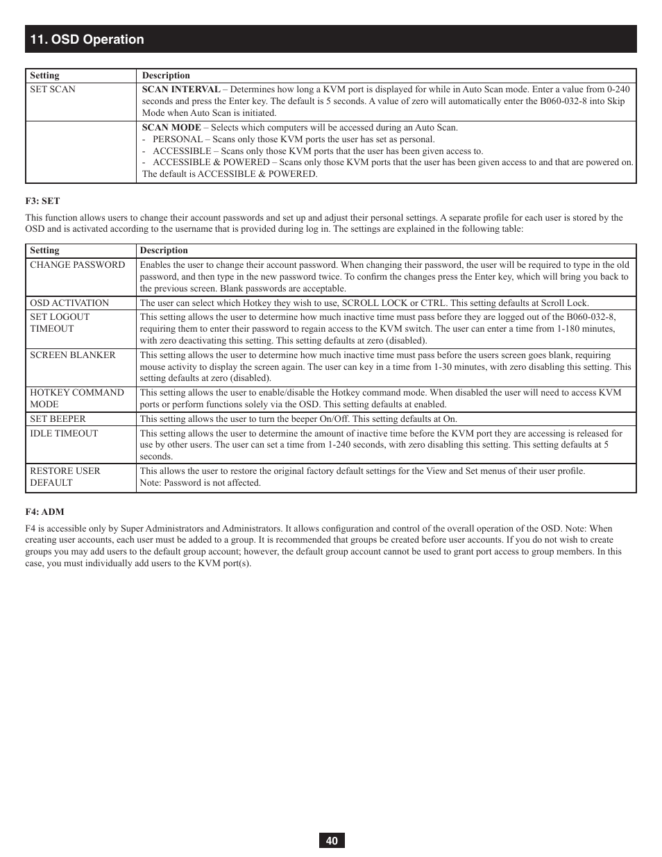 Osd operation | Tripp Lite NetDirector B060-032-8 User Manual | Page 40 / 49